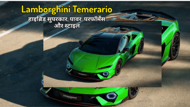 हरे रंग की Lamborghini Temerario हाइब्रिड सुपरकार सड़क पर खड़ी है