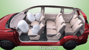 Interior view of Maruti Suzuki Ertiga showing 6 airbags and 3-row seating configuration