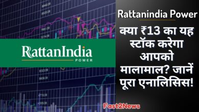 Rattanindia Power कंपनी का लोगो स्टॉक मार्केट ग्राफ के साथ, जो उसके शेयर प्रदर्शन और वित्तीय विश्लेषण को दर्शाता है।