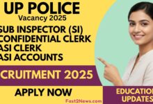 UP Police Vacancy 2025 recruitment banner showing Sub Inspector SI, Confidential Clerk, ASI Clerk and ASI Accounts posts with Apply Now call to action