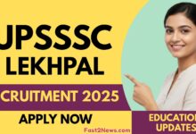 UPSSSC Lekhpal Recruitment 2025 से जुड़ा पोस्टर जिसमें UPSSSC लेखपाल भर्ती 2025, Apply Online, Education Updates और Fast2News.com का उल्लेख दिखाया गया है।